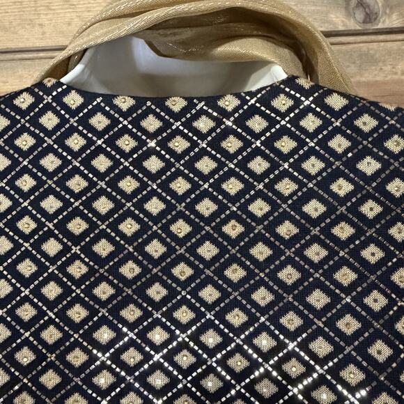 St. John Evening Black Gold Knit Jacket Zip Paillettes Rhinestone W/Scarf Sz 2 - Picture 9 of 15